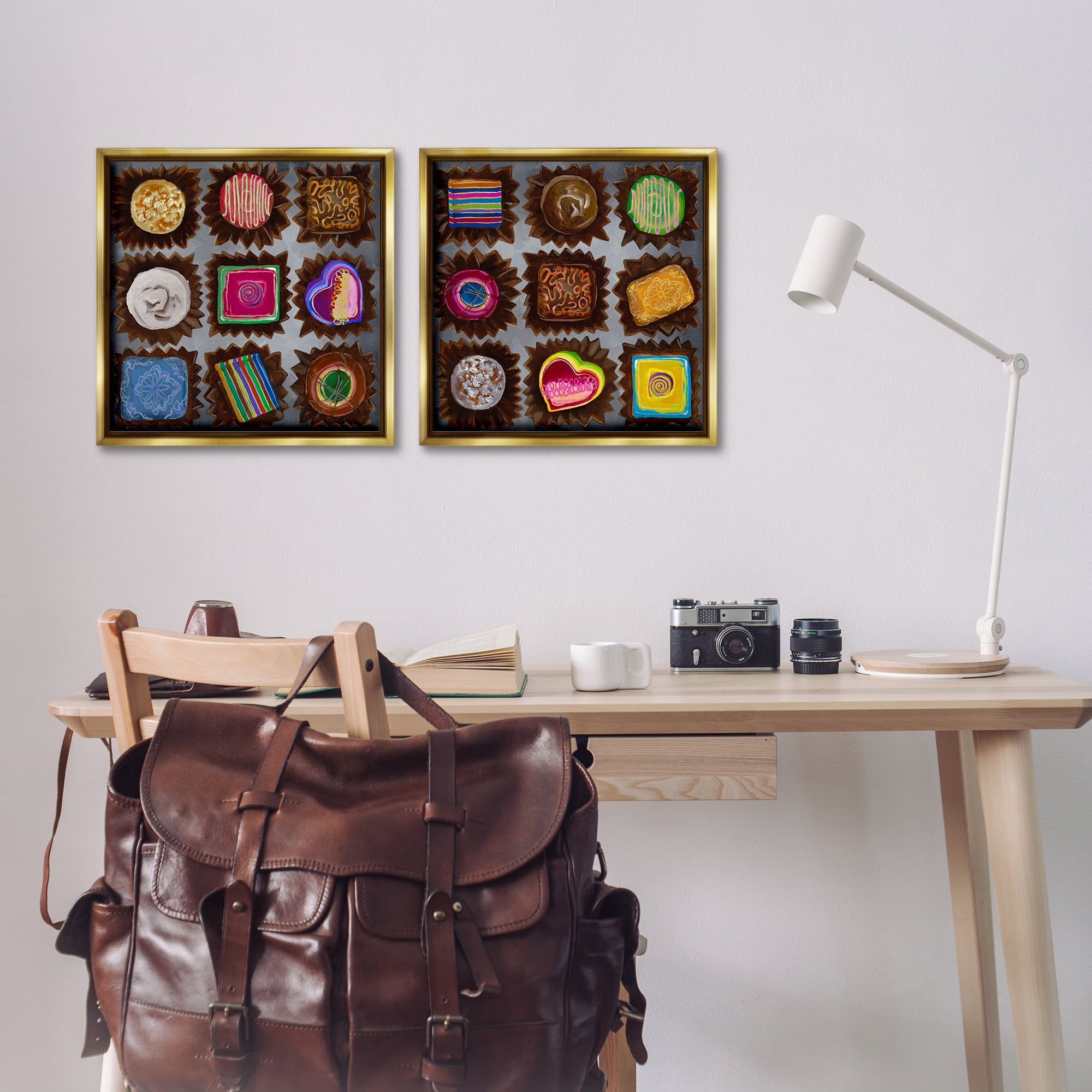 Stupell Industries Various Chocolate Choices Food & Beverage Painting Gold Floater Framed Canvas Art Print Wall Art, 18 x 18, Set of 2
