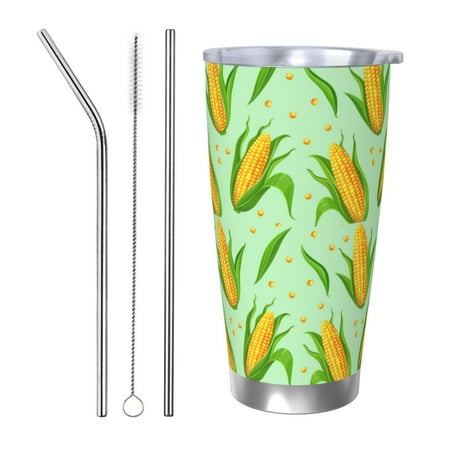 

KLL Corn 7 Print 40oz Stainless Steel Insulated Car Cup with Spillproof Lid - Keep Your Drink Hot or Cold on the Go-Straw Three-piece Set