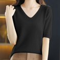 thumbnail image 4 of GBSYEWXS Sweaters For Women Fall Outdoor Pullover Elbow-Length V-Neck Solid Color Black Sweater, 4 of 6