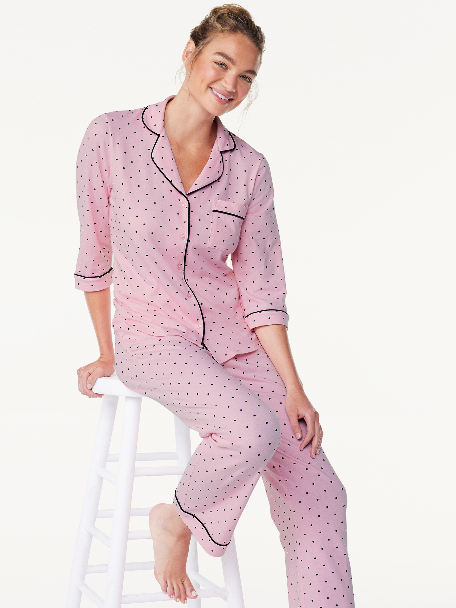 Joyspun Women's Notch Collar Cotton Blend Pajama Set photo 4