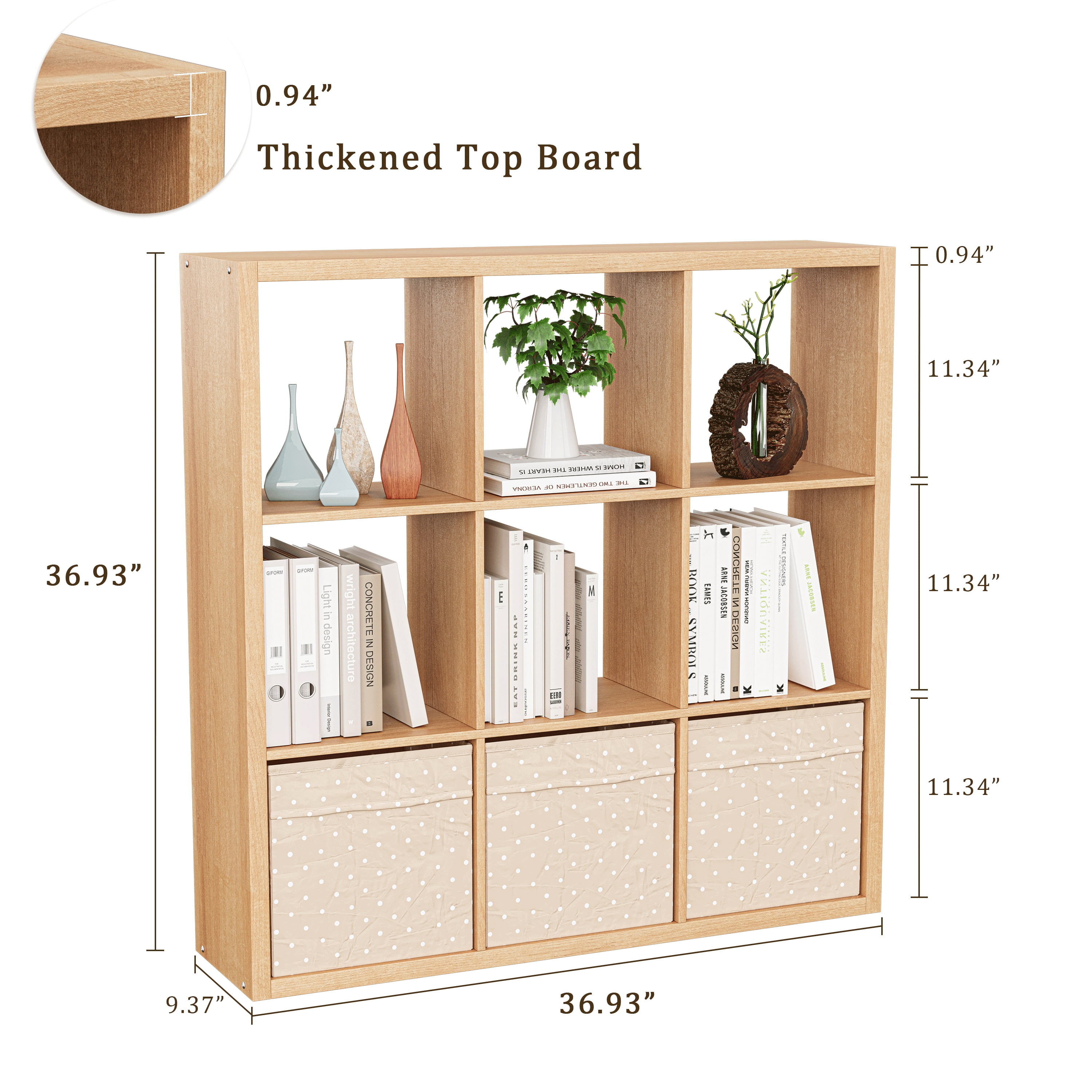 Anhdah 9 Cube Storage Organizer Bookshelf, Natural-Oak Wooden Bookcase Storage Shelf, Sturdy 9-Cube Organizer for Living Room, Bedroom, Home Office, Easy Assembly