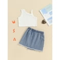thumbnail image 5 of Suealasg 2Pcs Kids Girls 4th of July Clothes Set  Sleeveless Stars Print Camisole +Irregular Denim Skirt 1-6 Years Little Girls Summer Independence Day Memorial Day Outfits, 5 of 9