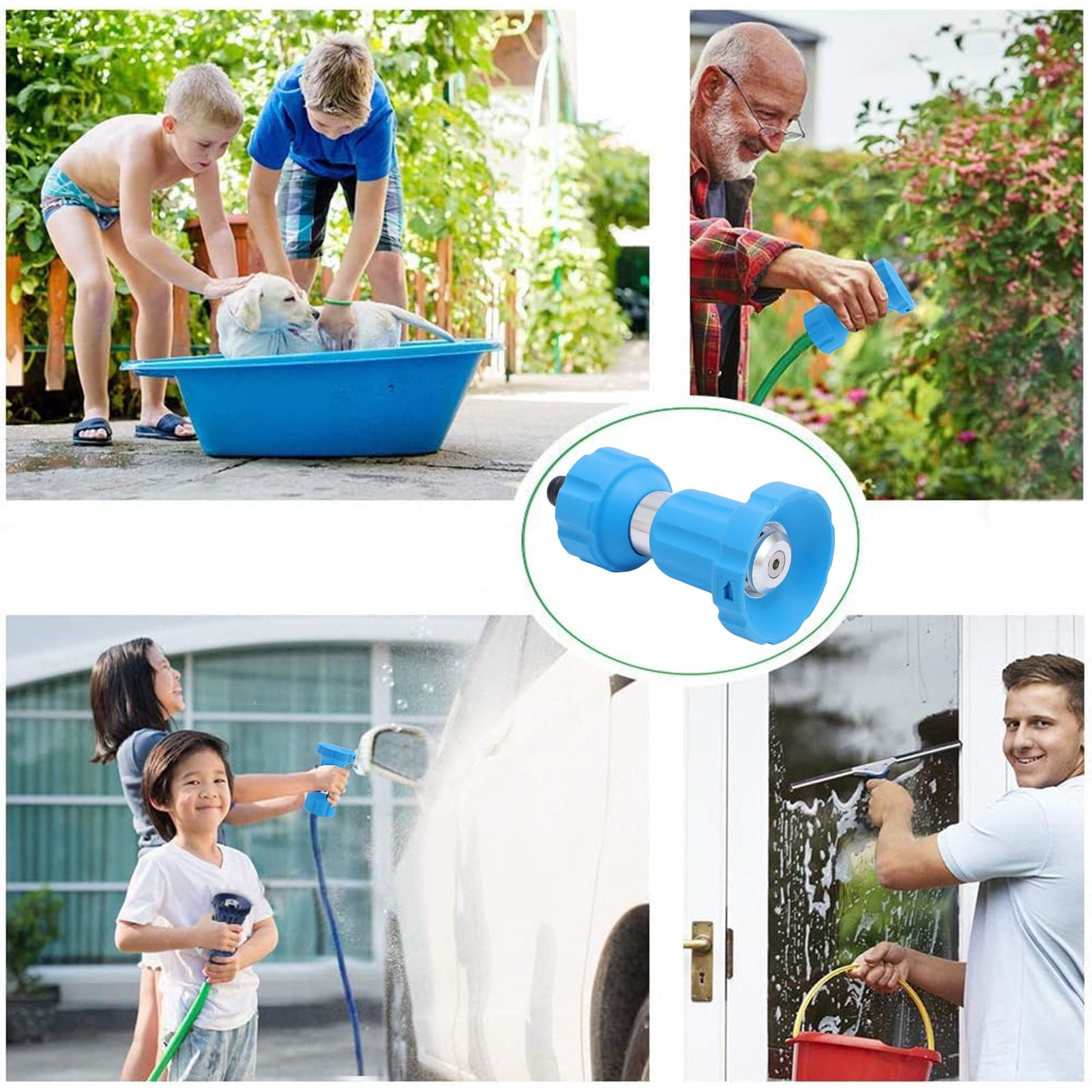 M Buder Garden Hose Nozzle Stainless Steel Fireman Style Heavy Duty Sprayer, High Pressure Adjustable Flow Spray for Plants Watering Car Pet Washing (4.33 x 2.56 x 2.16 in / 11 x 6.5 x 5.5 cm)