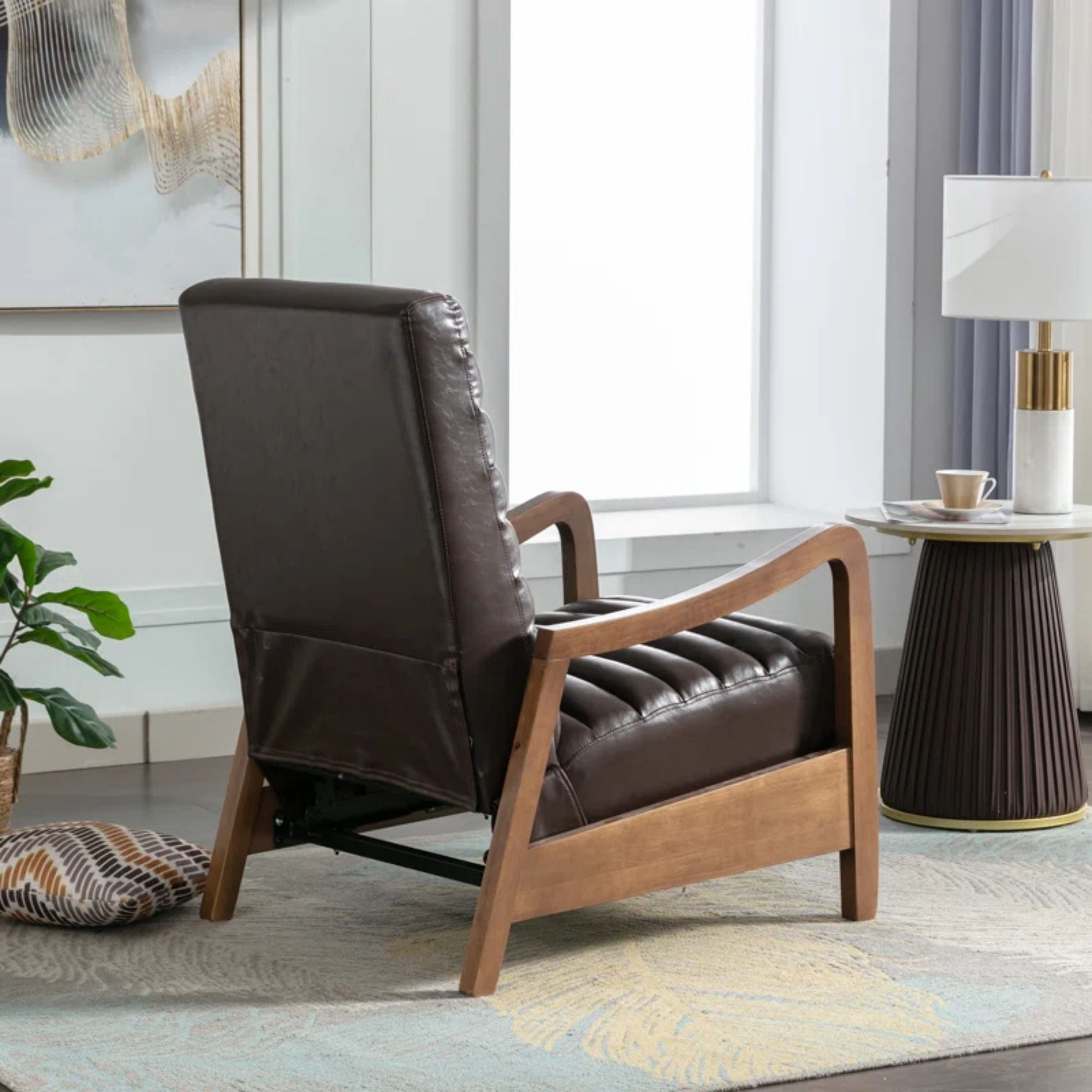 Bestier 26" Accent Chair, Luxurious Oil Wax Leather Recliner for Adults, Upholstered Push Back Reading Chair with Parawood Frame, Brown