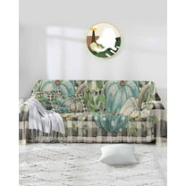 Turquoise Pumpkin Sofa Covers for 3 Cushion,Washable Couch Cover for Sectional Sofa Slipcovers with Tassel,Buffalo Thanksgiving Bohemian Leaf Plaid Loveseat Covers Futon Cover Throw Blanket 71x118