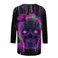 thumbnail image 4 of IUYRTFE Women's Day of the Dead Skull Print Crew Neck 3/4 Sleeve T-Shirt Loose Fit Casual Fall Top, 4 of 5