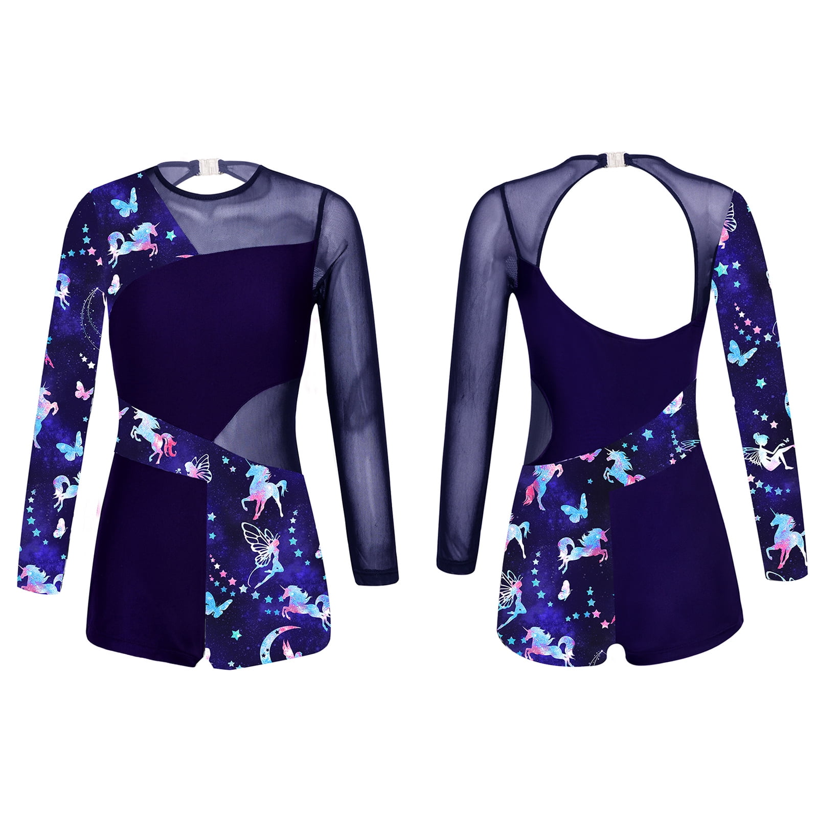 DPOIS Kids Girls Gymnastics Leotards Long Sleeve Dance Biketards Shorts