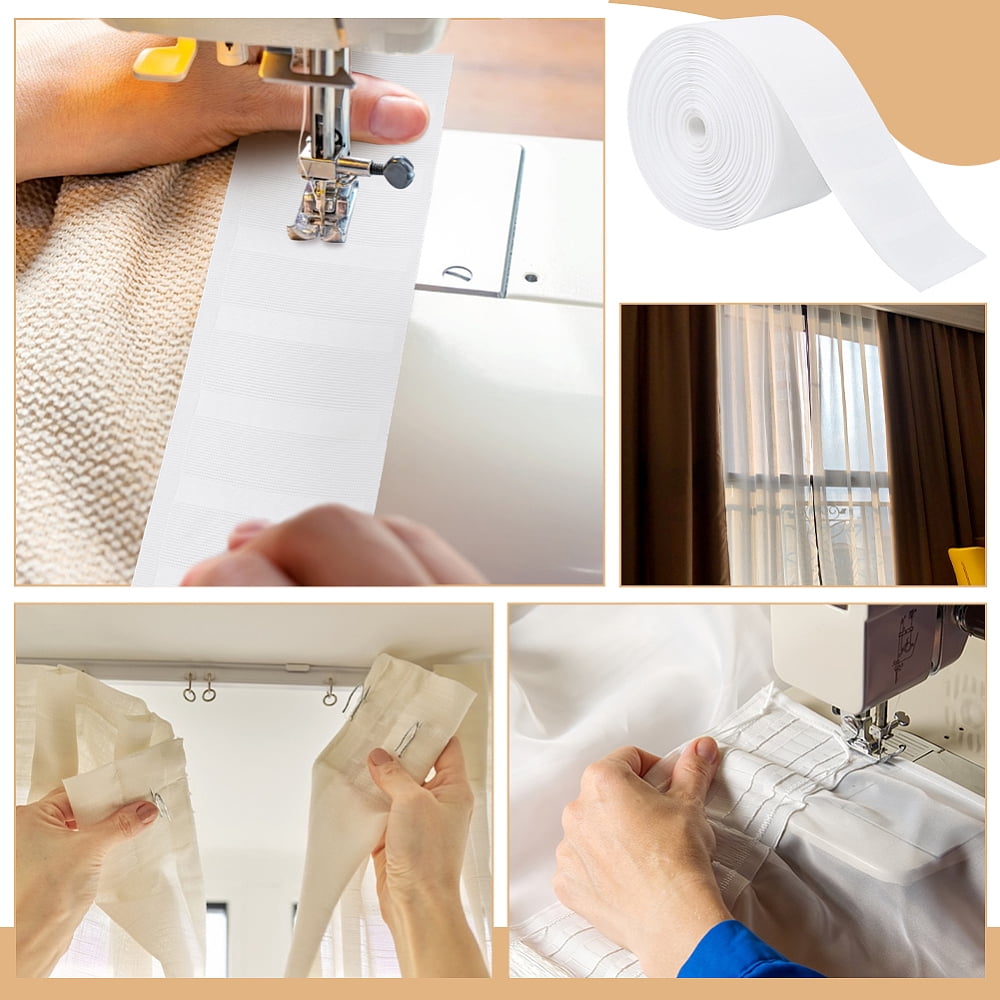 20M Polyester Pleated Curtain Tape for Home Curtains Window DIY Sewing White 73x0.5mm for making