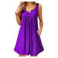 thumbnail image 2 of Robe Plissée pour Femmes, T-shirt à Boutons, Robe Décontractée à Poches, Col Rond, Robe Débardeur, Violet, P, 2 of 6