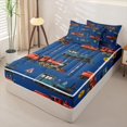 thumbnail image 2 of Erosebridal Steam Train Railroad Zipper Queen Comforter Set with Fitted Sheet and 2 Pillowcases,Cute Cartoon Truck Zipper Bedding Set For Boys,Navy Blue Reversible,4 Pieces, 2 of 7