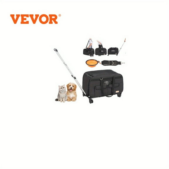 PeakSyn Trading Cat Carrier with Wheels, Rolling Pet Carrier with Telescopic Handle and Shoulder Strap, Dog Carrier with Wheels for Pets under 35 lbs, with 1 Folding Bowl, Black