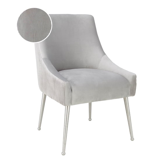 Casafoyer Beatrix Pleated Light Grey Velvet Side Chair - Silver Legs