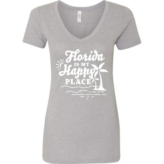 Inktastic Florida is My Happy Place with Palm Trees Women's V-Neck T-Shirt