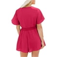 thumbnail image 5 of Casual V Neck Womens Summer Short Rompers Tie Front Wide Leg Jumpsuit, 5 of 5
