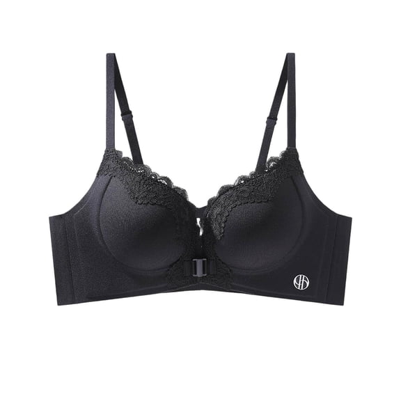 Bosfbaoi Women's Front Closure Push Up Bra, Lace Trim Underwire Full Support Bralette, Comfort Everyday Underwear for Women
