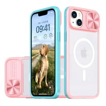 Nalacover Clear Magnetic Case for iPhone 13 with Camera Lens Sliding Protective Cover, Hybrid Acrylic Soft TPU Hard PC Shockproof Case Compatible with MagSafe Wireless Charging Case,Pink