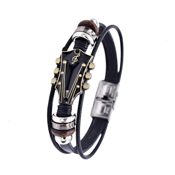 Ciwanning Multifuntional Leather Bracelet Guitar Theme Wristband Adjustable Bracelet Suitable for Parties and Casual Outings
