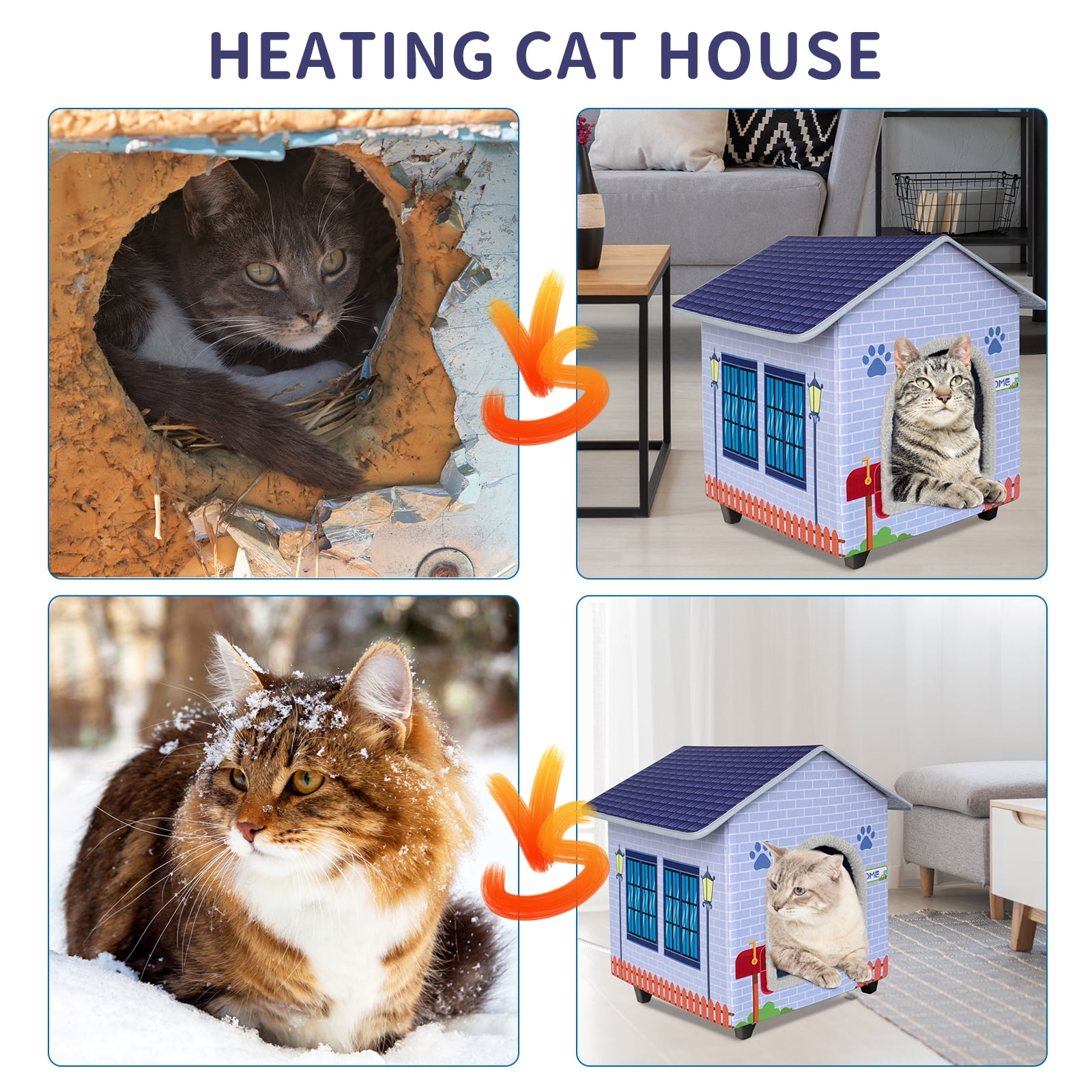 Heated Cat Houses for Indoor/Outdoor Cats with Elevated Heated Cat Bed Waterproof Providing Safe Feral Cats, Easy to Assemble