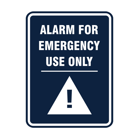 Signs ByLITA Portrait Round Alarm for Emergency Use Only ABS Plastic | Laser Engraved | Easy Installation | Elegant Design Sign (Navy Blue / White) - Large