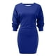 thumbnail image 2 of Gibobby Vestido de punto trenzado Vestido de suéter ajustado sin espalda de punto con cuello en V y manga larga de murciélago para mujer con cinturón(Azul,CH), 2 of 5