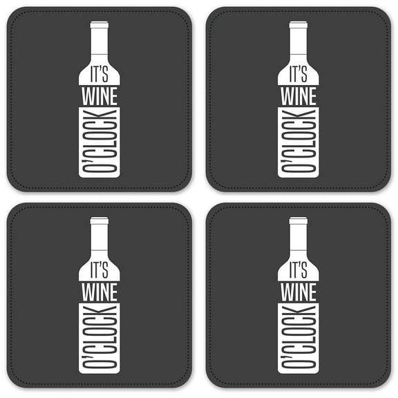 Vinyl Drink Coasters - Set of 4 - Wine O'Clock