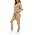 thumbnail image 6 of Usloyux Women's Plus Size 2 Piece Set V Neck Long Sleeve Hoodie and Elastic Waist Pants Casual Matching Outfits Solid Lounge Tracksuit, Khaki M, 6 of 8