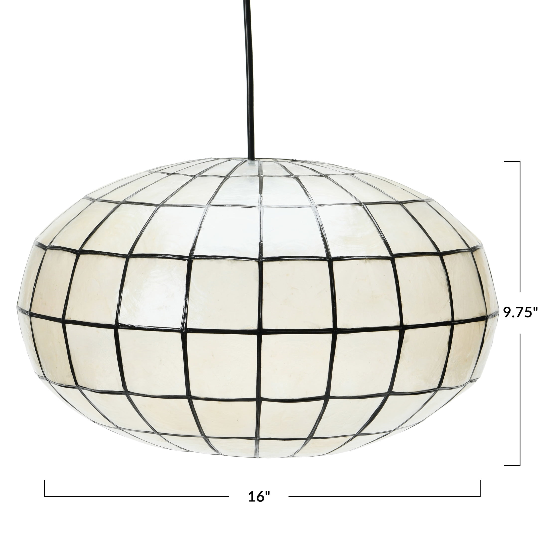 Creative Co-Op Oblong Capiz Ceiling Light, White and Black