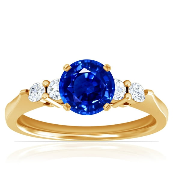 GemsNY September Birthstone - Five Stone Round Blue Sapphire and Diamond Ring (Grade - AAAA | 0.91cttw)