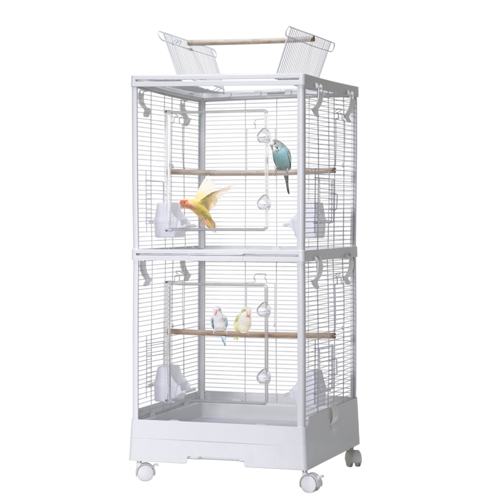 Budgie Cage, Bird Cage with Wheels, Pet Bird Cage 40 Inch Parakeet Cage with Top Stand, 3 in 1 Bird Carrier Iron Parakeet Cage with Slide Out Tray, for Parakeets, Canaries, Lovebirds