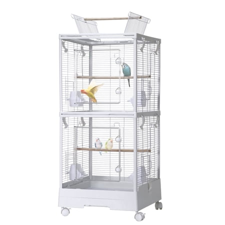 Roromall Metal Bird Cage with Wheels, Small Parakeet Cage with Top Stand, 3 in 1 Bird Carrier for Parakeets, Canaries, Lovebirds, Small Quaker, Cockatiels, Budgie, Green Cheek, Conure