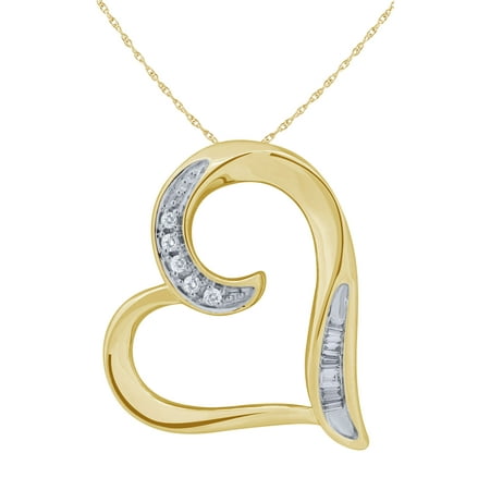 Diamond Angled Heart Pendant in 10 Karat Yellow Gold