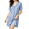thumbnail image 2 of ZyeKqe Nightgown with Bulit in Bras for Women Lace V Neck Short Sleeve Tie Front Casual Comfy Loungewear Mini Dress, 2 of 7