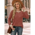 thumbnail image 4 of Long Sleeve Shirts for Women Sweaters Fall Outfits Color Block Winter Clothing Dressy Casual Soft Caramel Color S, 4 of 7