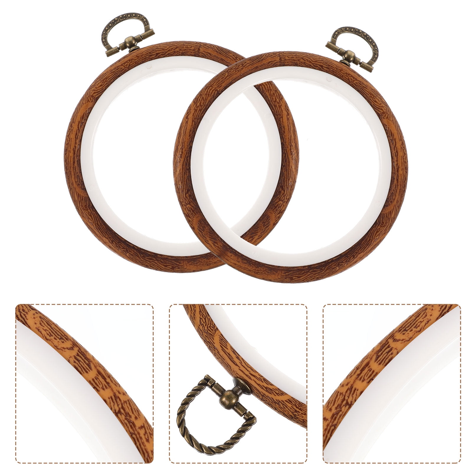 2Pcs Embroidery Hoops Plastic Circles Imitation Wood Cross Stitch Hoops