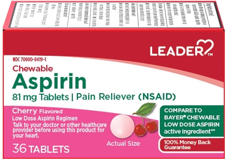 Leader Chewable 81 mg Aspirin, 36 Tablets
