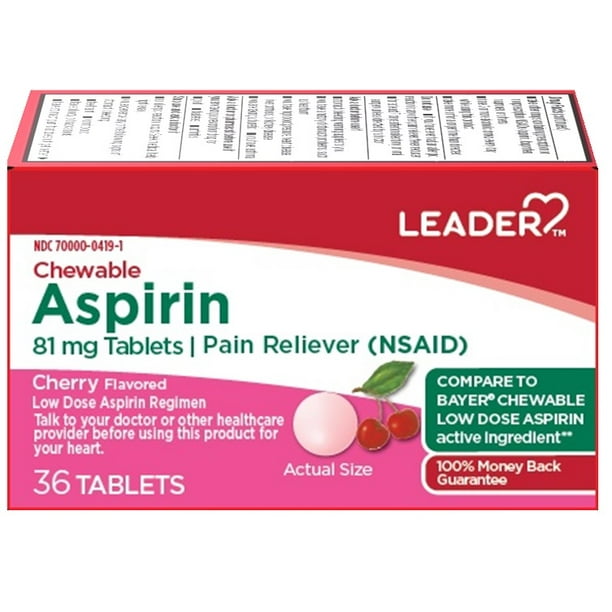Leader Chewable 81 mg Aspirin, 36 Tablets