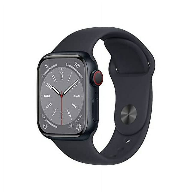 Apple Watch S8 GPS + Cel. 41mm c/ Caja Alum. Medianoche y Correa Dep. Medianoche - S/M. Rast. Act. Fís., Apps ECG y Oxígeno Sangre, Pant. Retina Siempre Act., Resist. Agua