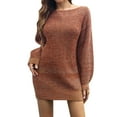 thumbnail image 3 of Ediodpoh Women Long Sleeve Fashionable Solid Button Knitted Dress Medium Sweater Dresses Wool for Casual Wear Orange M, 3 of 9
