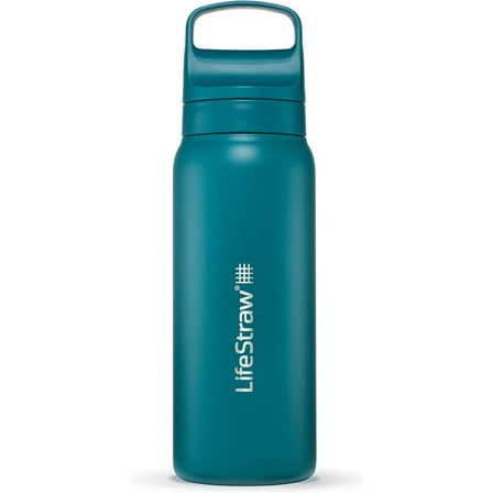 LifeStraw Go Series Double Wall BPA-Free Vacuum Insulated, Stainless Steel Water Filter Bottle for Travel and Everyday use; 18 oz Laguna Teal