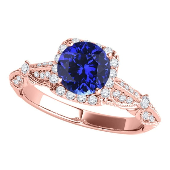 Mauli Jewels Rings for Women 1.15 Carat Diamond And Tanzanite Ring 4-prong 14k Rose Gold