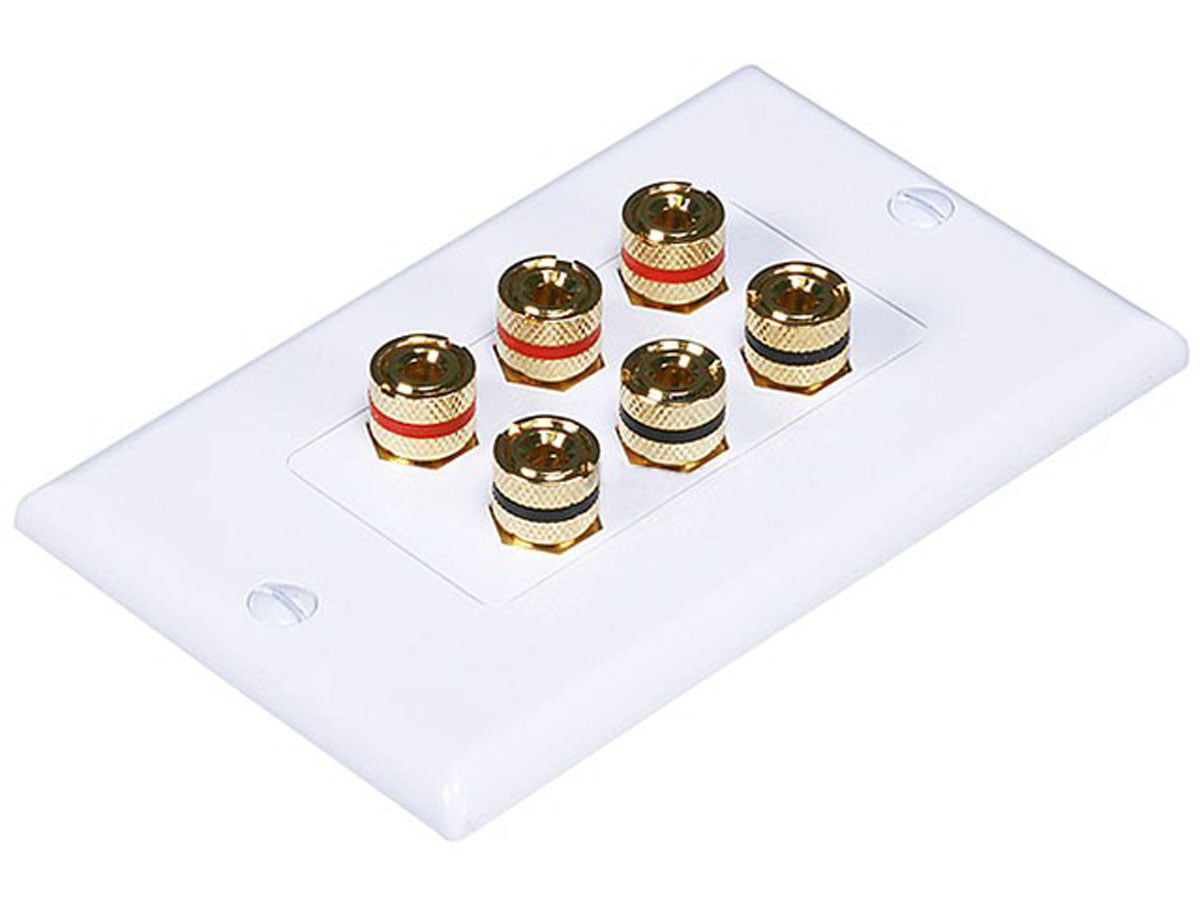 3 Pack Monoprice 103324 Banana Binding Post Two-Piece Inset Wall Plate for 1 Speaker