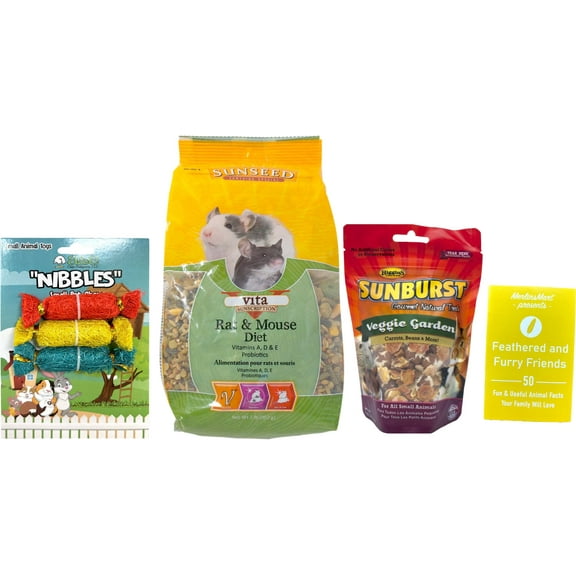 Sunseed Vita Sunscription Rat & Mouse Diet (2 Lbs) with Sunburst Veggie Garden Treats (5 Ounces) and Chews   MerlinsMart Zine