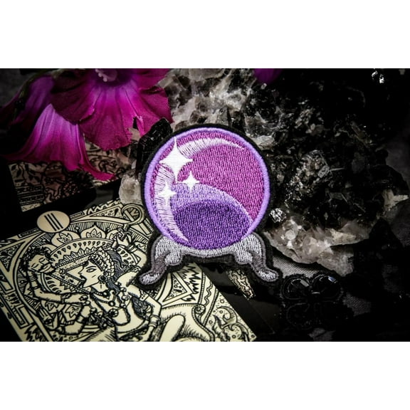 Small Purple Crystal Ball Embroidered Iron On Patch