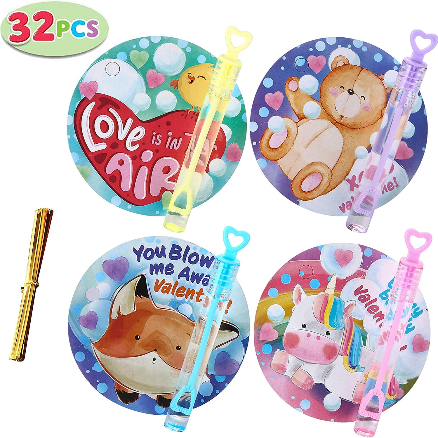 32 Pcs Valentine Party Favor Toys, Mini Bubble Maker Wands for Kids