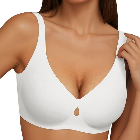 khonts,Women's No Underwire Wireless Supportive Bras Seamless Push up Full Coverage Bralettes Comfortable Everyday Bra White XL