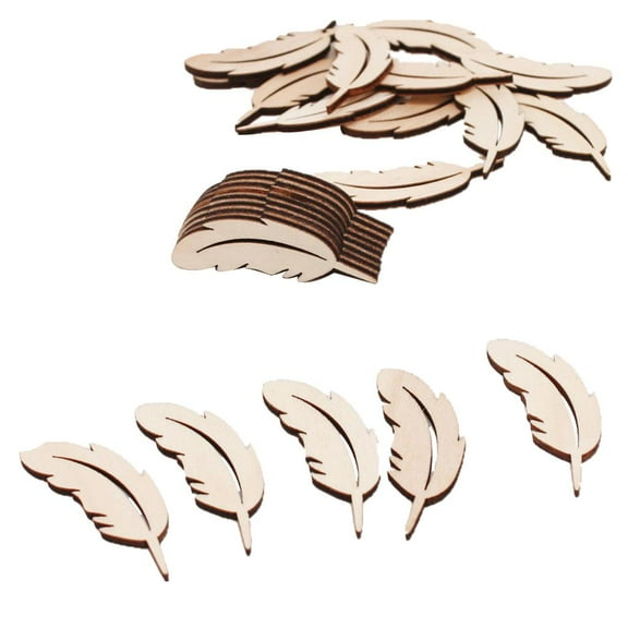 25 Pieces Feather Shape Natural Wooden Slices Wood Embellishments for Kids Crafts 50mm