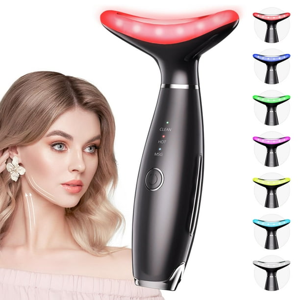 Dopsikn Máquinas Galvánicas de 7 Colores - Terapia de Luz Roja para Rostro y Cuello, Herramienta Masajeador Facial para Arrugas, Papada, Masajeador Facial Vibratorio con Térmicos, Negro