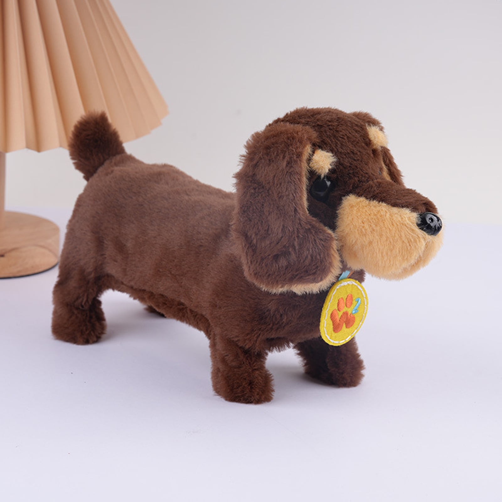 Wizlet Interactive Electric Dachshund Plush Toy Walking Barking Wagging Tail Puppy Stuffed Dog Animated Pet Toy-Brown