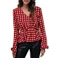 thumbnail image 3 of Women'S Long Sleeve Top Thin Pullovers V Neck - Sleeve Babydoll - Polyester Pull over Red Grid S, 3 of 9