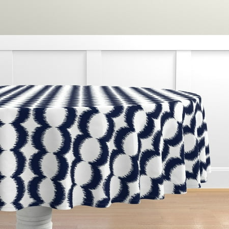 

Cotton Sateen Tablecloth 90 Round - Wave Vertical Navy Ikat Modern Abstract Blue White Bright Bold Waves Print Custom Table Linens by Spoonflower